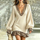 ✨ Feminine Knit Style | Women's V-Neck Lantern-Sleeve Knit Dress