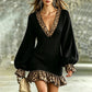 ✨ Feminine Knit Style | Women's V-Neck Lantern-Sleeve Knit Dress