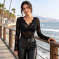 🌸 Feminine Lace Style | Women's Scalloped V-Neck Floral Lace Top