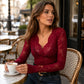 🌸 Feminine Lace Style | Women's Scalloped V-Neck Floral Lace Top