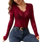 🌸 Feminine Lace Style | Women's Scalloped V-Neck Floral Lace Top