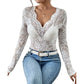 🌸 Feminine Lace Style | Women's Scalloped V-Neck Floral Lace Top