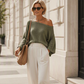 ✨ Effortless Comfort | Women's Off-Shoulder Knit Top & Casual Pants 2-Piece Set