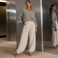 ✨ Effortless Comfort | Women's Off-Shoulder Knit Top & Casual Pants 2-Piece Set