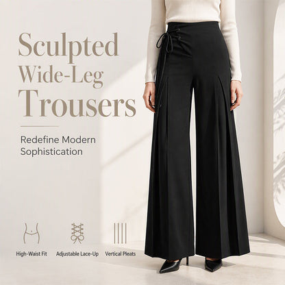 ✨ Flattering Everyday Style | Women's High-Waist Pleated Wide-Leg Pants with Side Lace-Up