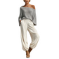 ✨ Effortless Comfort | Women's Off-Shoulder Knit Top & Casual Pants 2-Piece Set