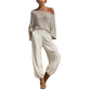 ✨ Effortless Comfort | Women's Off-Shoulder Knit Top & Casual Pants 2-Piece Set