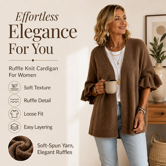 🌸 Feminine Knit Style | Women's Ruffle-Sleeve Knit Cardigan