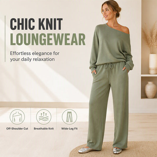 ✨ One Set, Effortless Style | Women's Off-Shoulder Top & Wide-Leg Pants Set ⚡ Free Shipping
