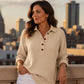 🧶 Textured Comfort | Women's Waffle-Knit Henley Long-Sleeve Top