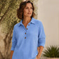 🧶 Textured Comfort | Women's Waffle-Knit Henley Long-Sleeve Top