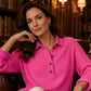 🧶 Textured Comfort | Women's Waffle-Knit Henley Long-Sleeve Top