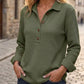 🧶 Textured Comfort | Women's Waffle-Knit Henley Long-Sleeve Top
