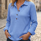 🧶 Textured Comfort | Women's Waffle-Knit Henley Long-Sleeve Top