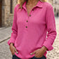 🧶 Textured Comfort | Women's Waffle-Knit Henley Long-Sleeve Top