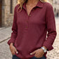 🧶 Textured Comfort | Women's Waffle-Knit Henley Long-Sleeve Top