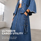 💙 Denim With an Edge | Women's Raw-Edge Cropped Jacket & Cargo Maxi Skirt Set ⚡ Free Shipping