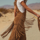 🤠 Western Statement Style | Women's Suede-Look Fringe Wide-Leg Overalls