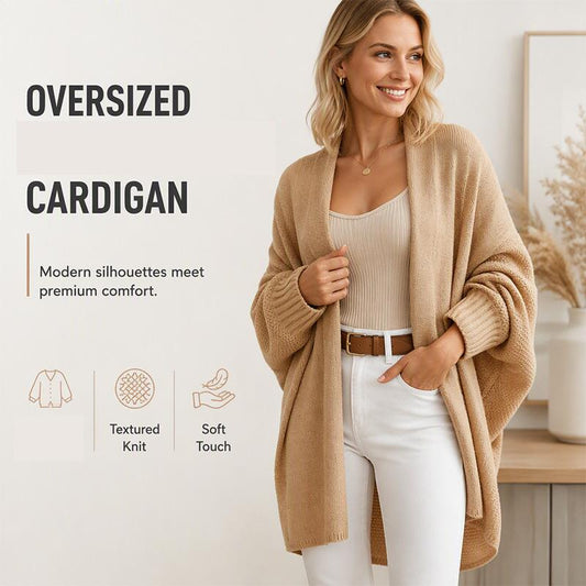 🧶 Textured Warmth | Women's Oversized Mixed-Knit Cardigan