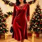 ✨ Velvet Elegance | Women's Criss-Cross V-Neck Midi Dress
