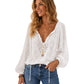 🌸 Bohemian Lace Detail | Women's V-Neck Hollow-Out Long-Sleeve Top