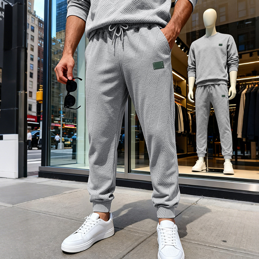 👖 Textured Comfort | Men's Geometric Relaxed-Fit Jogger Sweatpants