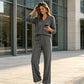 ✨ One Set, More Ways to Wear | Women's V-Neck Top & Wide-Leg Pants 2-Piece Set
