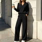 ✨ One Set, More Ways to Wear | Women's V-Neck Top & Wide-Leg Pants 2-Piece Set