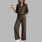 ✨ One Set, More Ways to Wear | Women's V-Neck Top & Wide-Leg Pants 2-Piece Set