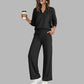 ✨ One Set, More Ways to Wear | Women's V-Neck Top & Wide-Leg Pants 2-Piece Set