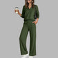 ✨ One Set, More Ways to Wear | Women's V-Neck Top & Wide-Leg Pants 2-Piece Set