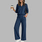 ✨ One Set, More Ways to Wear | Women's V-Neck Top & Wide-Leg Pants 2-Piece Set