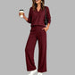 ✨ One Set, More Ways to Wear | Women's V-Neck Top & Wide-Leg Pants 2-Piece Set
