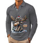 🫎 Outdoor Character | Men's Moose Print Long-Sleeve Collared Top