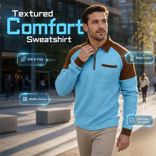 🧶 Waffle Texture, Easy Comfort | Men's Quarter-Zip Raglan Sweatshirt