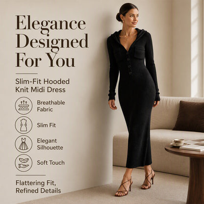 🧶 Cozy Coverage, Easy Style | Women's Ribbed Knit Hooded Maxi Dress