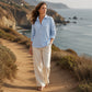 🧶 Textured Comfort | Women's Waffle-Knit Collared Long-Sleeve Top