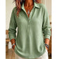 🧶 Textured Comfort | Women's Waffle-Knit Collared Long-Sleeve Top