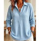 🧶 Textured Comfort | Women's Waffle-Knit Collared Long-Sleeve Top