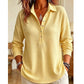 🧶 Textured Comfort | Women's Waffle-Knit Collared Long-Sleeve Top