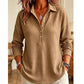 🧶 Textured Comfort | Women's Waffle-Knit Collared Long-Sleeve Top