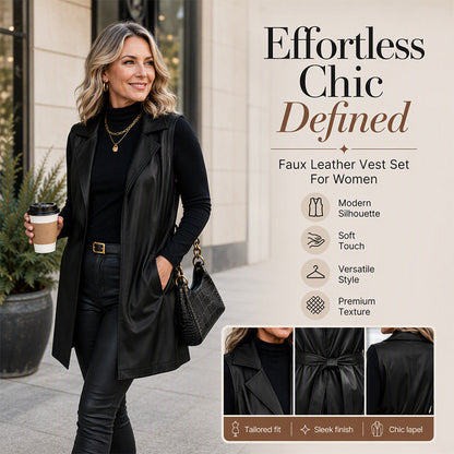 ✨ Sleek Layers, Modern Edge | Women's PU Leather Longline Vest Jacket