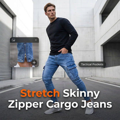👖 More Pockets, More Flexibility | Men's Stretch Cargo Jeans with Ankle Zippers