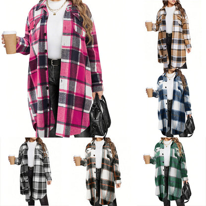 🧥 Classic Plaid, Easy Layers | Women's Long Lapel Coat