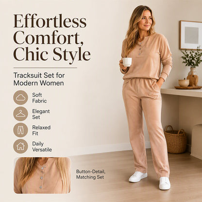✨ Pull On & Go | Women's Half-Button Sweatshirt & Sweatpants 2-Piece Set