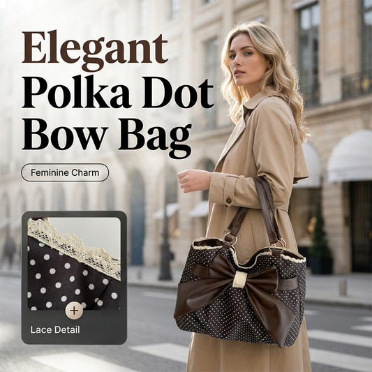 🎀 Polka Dot Charm | Women's Oversized Bow & Lace Shoulder Bag