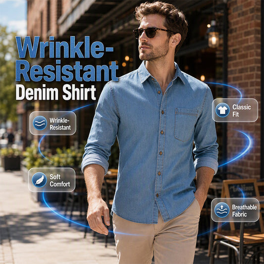 💙 Choose Your Pocket Style | Men's Cotton-Blend Denim Shirt