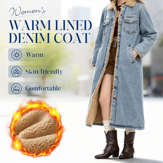 ❄️ Premium Denim Warmth | Women's Warm-Lined Long Denim Coat ⚡ Free Shipping