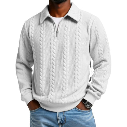 🧶 Cable-Knit Texture, Easy Comfort | Men's Half-Zip Lapel Sweater