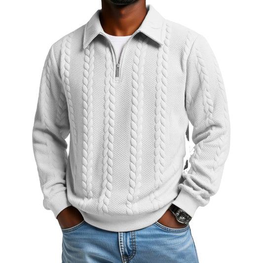 🧶 Cable-Knit Texture, Easy Comfort | Men's Half-Zip Lapel Sweater